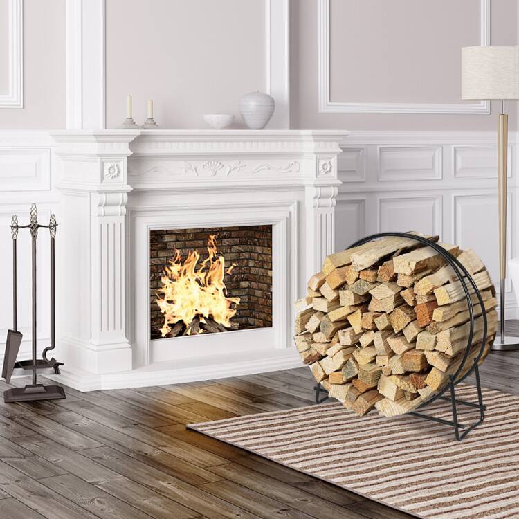 Left. Mondawe - 40 Inch Tubular Steel Log Hoop Firewood Storage Rack - Black.