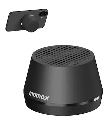 Front. Momax - 1-Vibe Go Lite Mini Portable Bluetooth Speaker - Magnetic Waterproof Speaker with Balanced Sound, Black - Black.