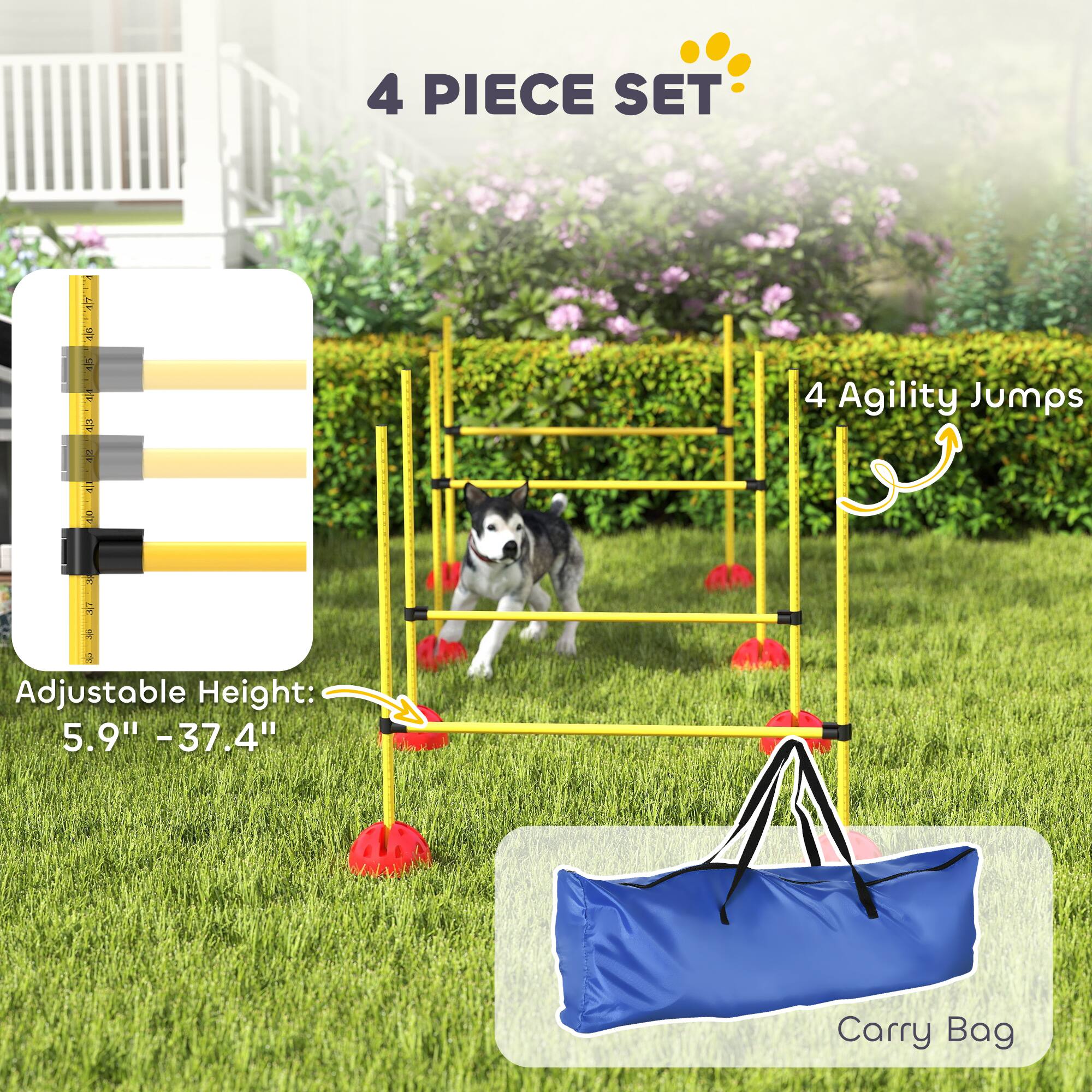 4 PIECE SET

4 Agility Jumps

Adjustable Height: 5.9" - 37.4"

Carry Bag