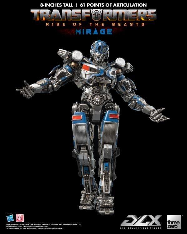 8 inches tall | 61 points of articulation  
Transformers: Rise of the Beasts  
Mirage  
DLX Collectible Figure  
threezero