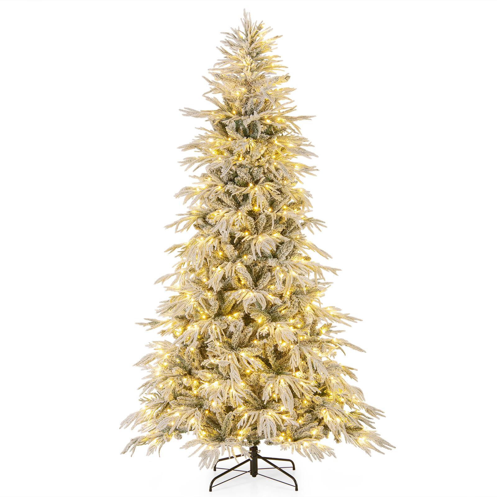 Costway - 8 FT Artificial Christmas Tree with 1108 PE PVC Branch Tips & 450 LED Lights - White,Green