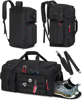 Vulpecula Spade - Gym Bag for Men, 45L Sports Travel Duffel Bag with Shoe & Laptop Compartment - Black