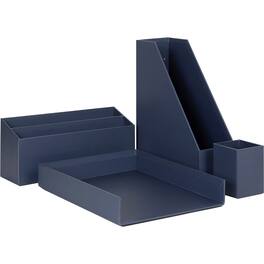 U Brands - 4 Piece Desk Organization Set Desktop Paper Wrapped Chipboard Paper - Navy