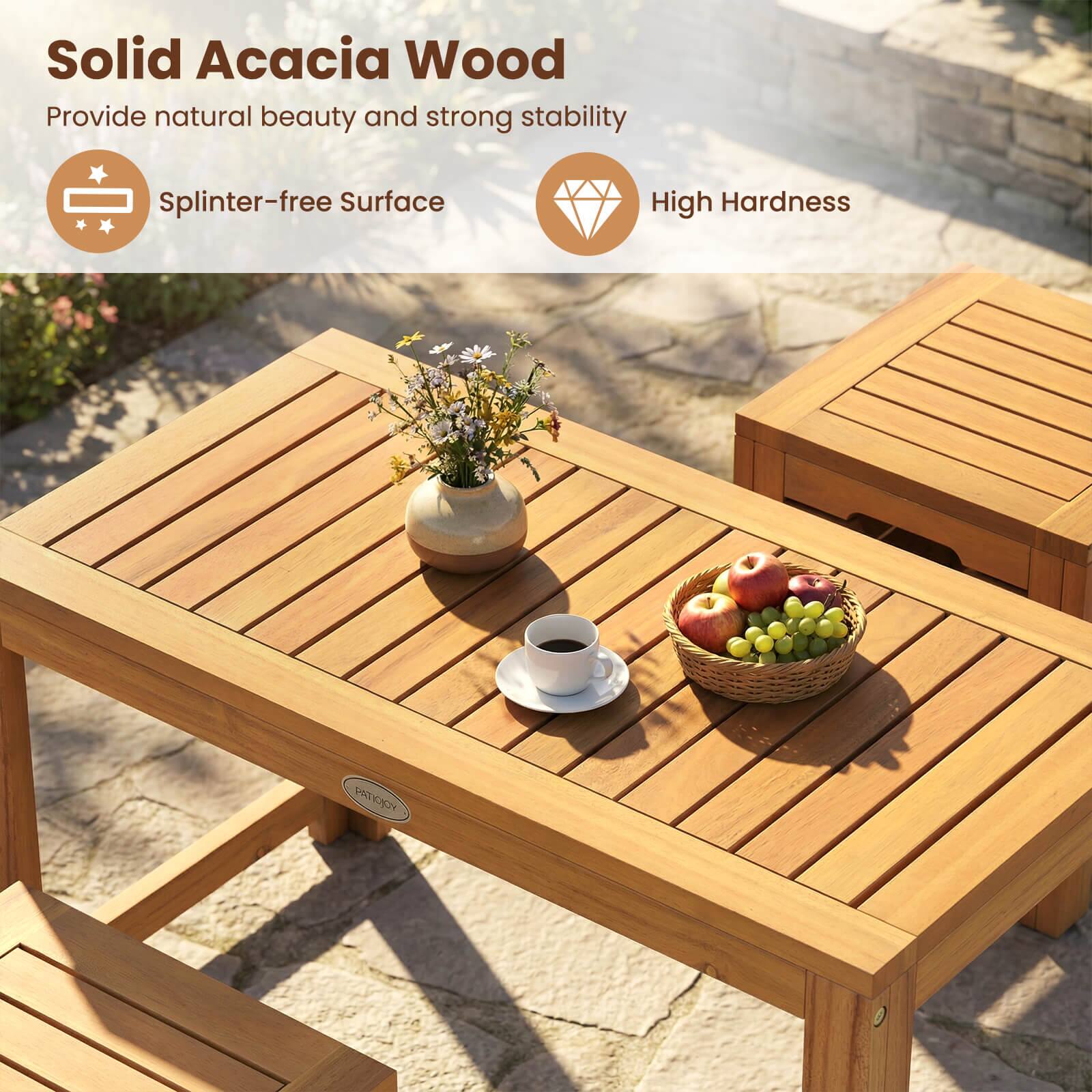 Solid Acacia Wood  
Provide natural beauty and strong stability  
Splinter-free Surface  
High Hardness