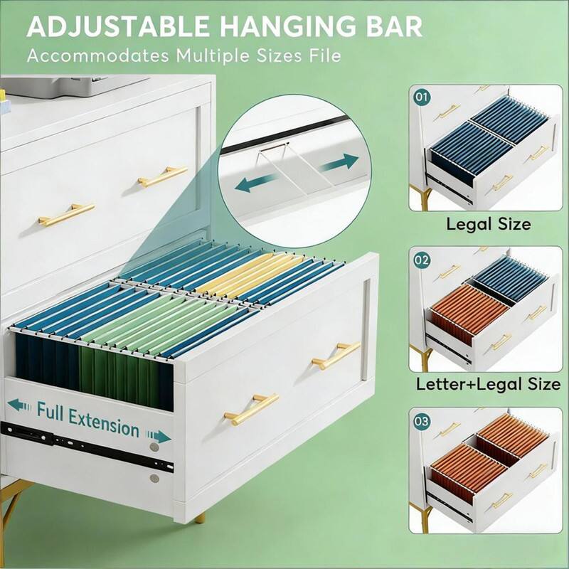 ADJUSTABLE HANGING BAR  
Accommodates Multiple Sizes File  

01 Legal Size  
02 Letter+Legal Size  
03