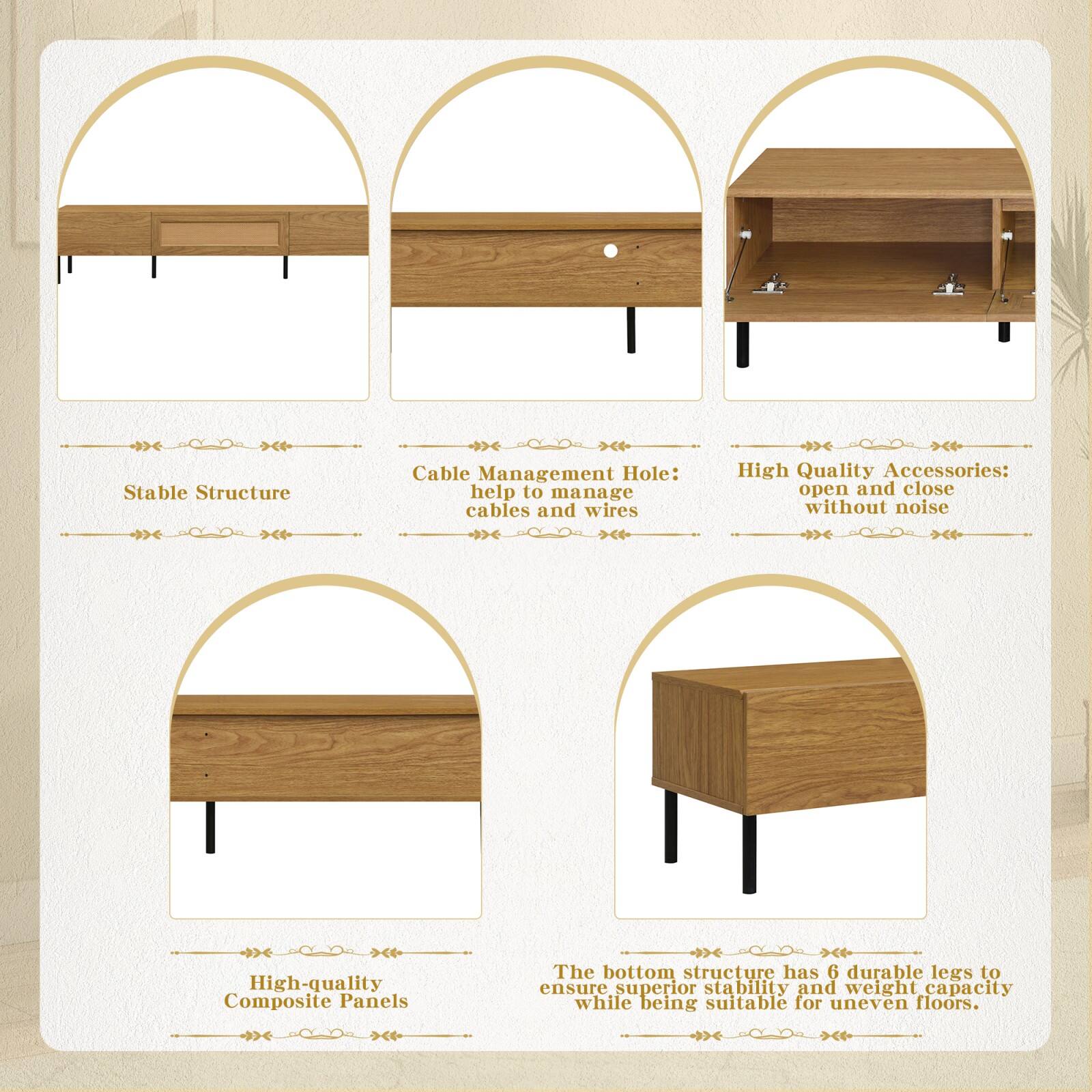 - Stable Structure
- Cable Management Hole: help to manage cables and wires
- High Quality Accessories: open and close without noise
- High-quality Composite Panels
- The bottom structure has 6 durable legs to ensure superior stability and weight capacity while being suitable for uneven floors.