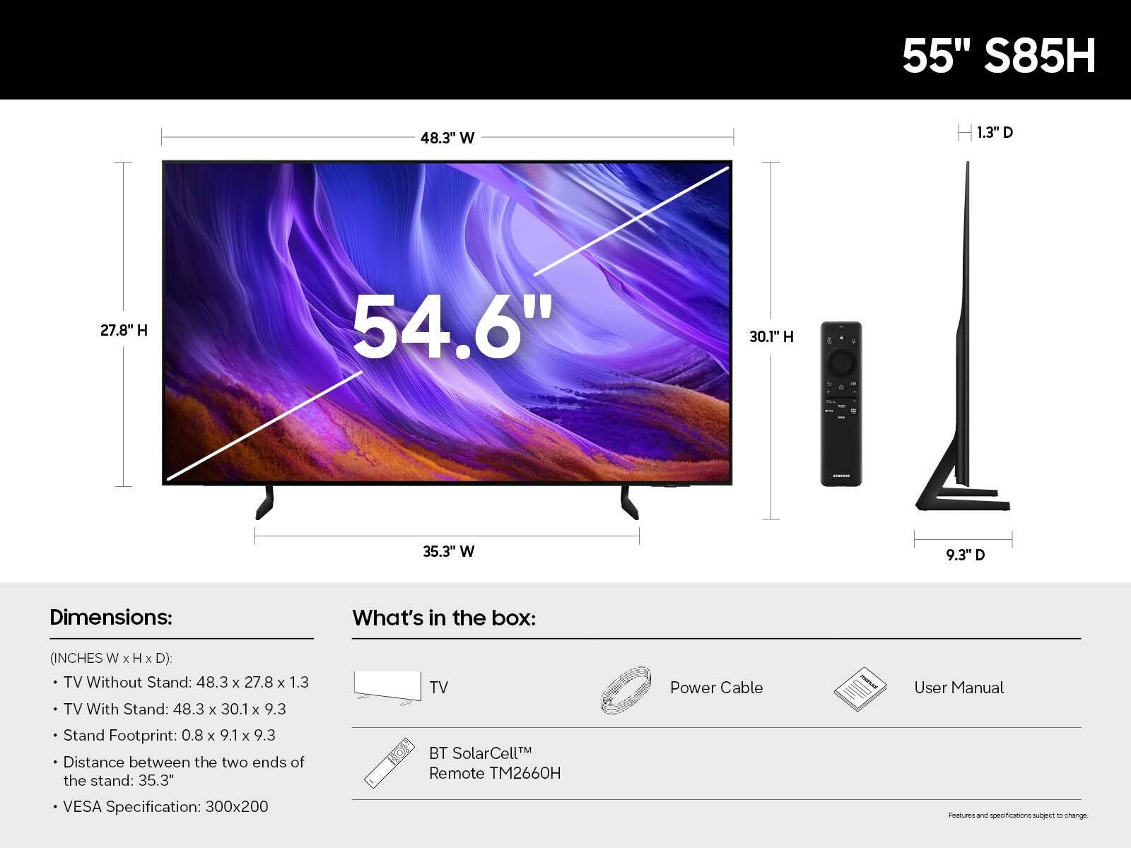 Samsung 55" Class S85H OLED 4K UHD Smart Vision AI Smart Tizen TV (2026) display and camera view