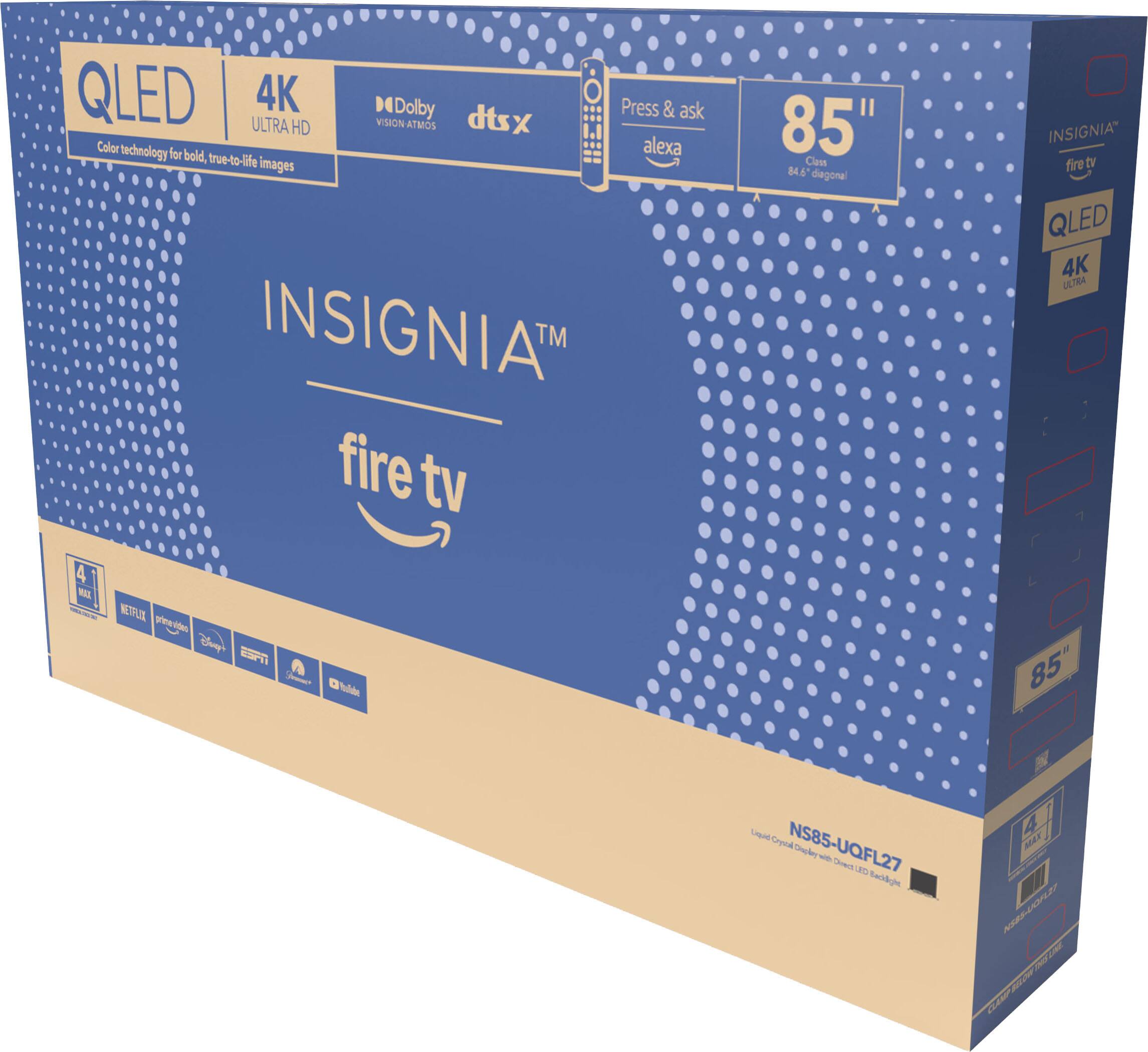 Insignia 85" Class QF Series QLED 4K UHD Smart Fire TV front and back view
