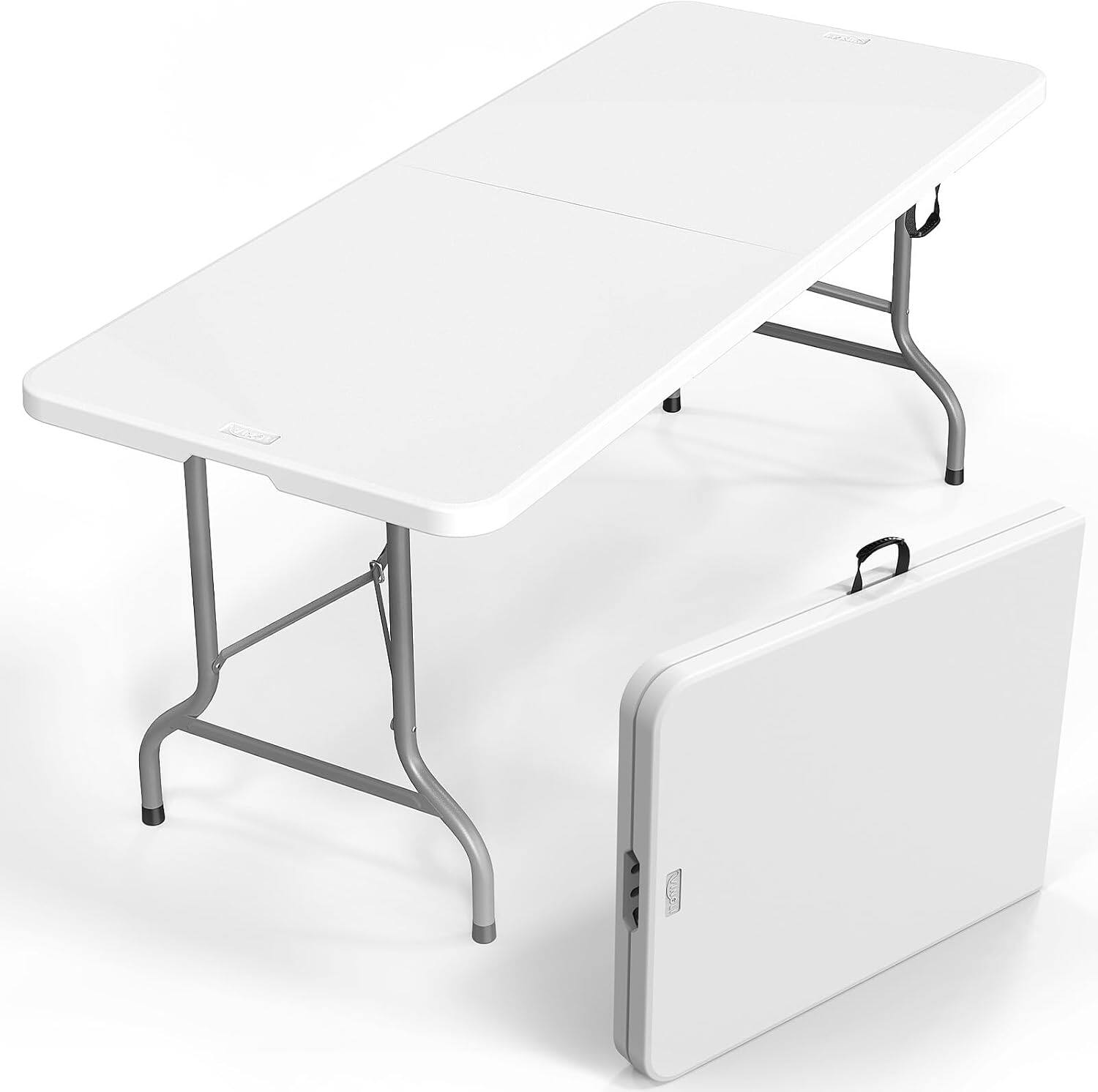 Alt View 1. Winado - 6FT Plastic Folding Table Portable Long Rectangular Table with Carrying Handle for Indoor Outdoor Camping Picnic Garden - White.