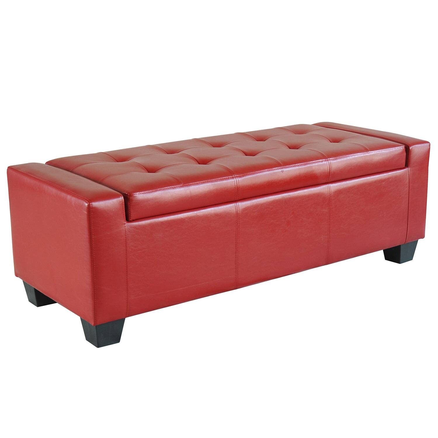 Homcom - Large 51" Storage Ottoman, Tufted Faux Leather Storage Bench for Living Room, Entryway, or Bedroom - Red