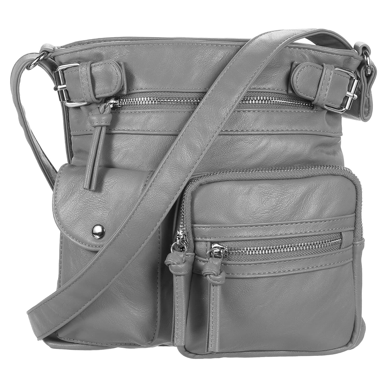 Unique Bargains - Crossbody Bags for Women PU Leather Multi Pocket with Adjustable Straps Women Shoulder Sling Handbags Soft Purse - Gray