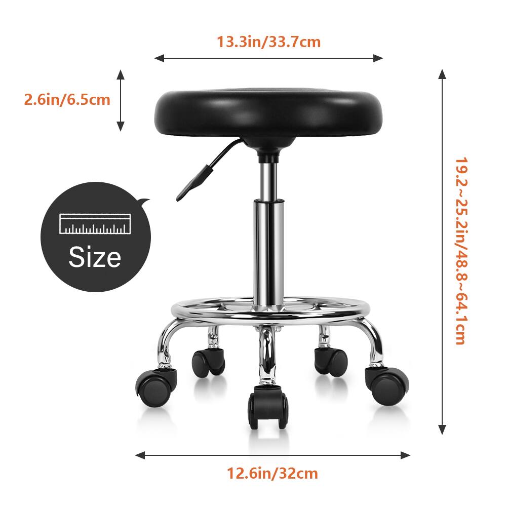 KKTONER PU Leather Modern Round Rolling Stool with Footrest Height