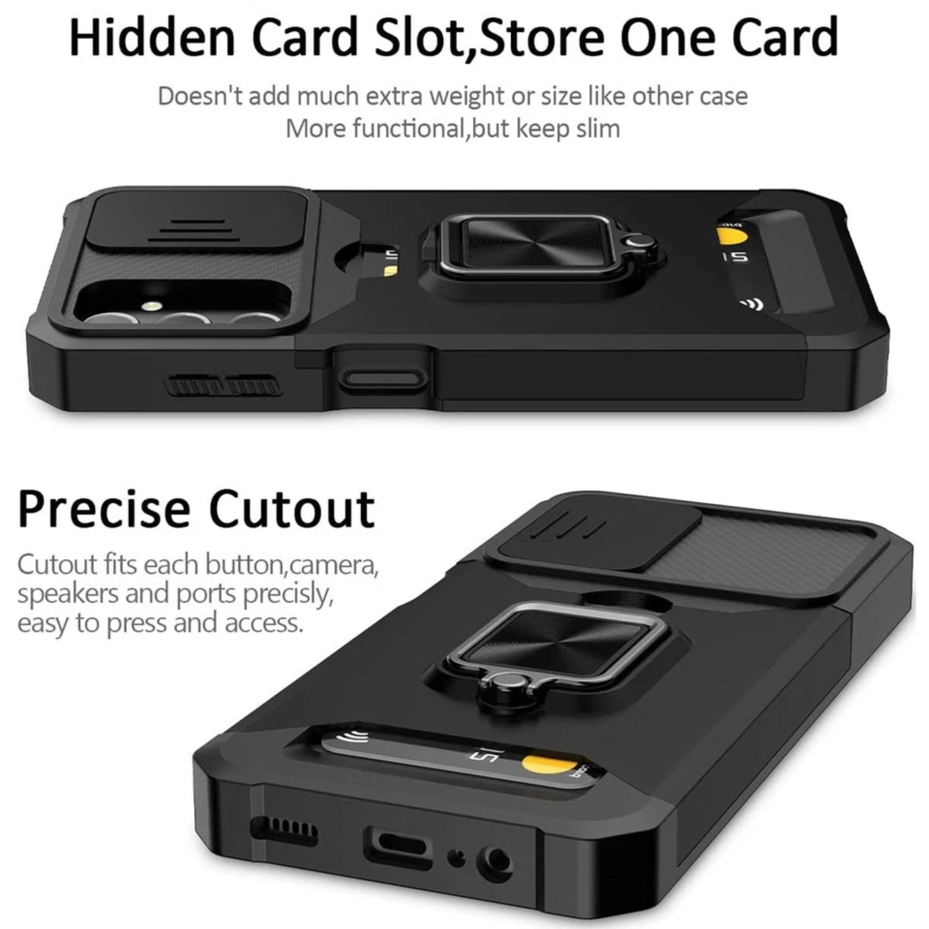 Hidden Card Slot, Store One Card  
Doesn't add much extra weight or size like other case  
More functional, but keep slim  

Precise Cutout  
Cutout fits each button, camera, speakers and ports precisely, easy to press and access.