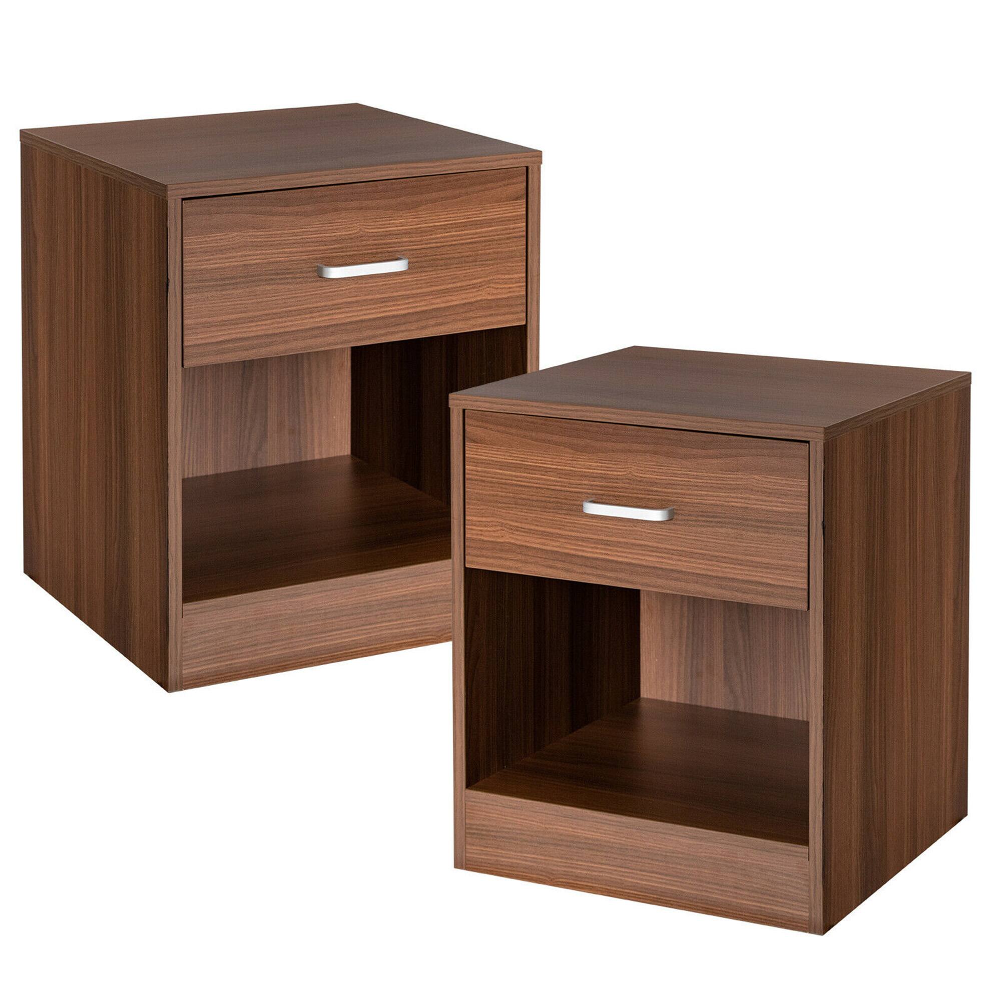 Alt View 5. Gymax - Gymax Set of 2 Nightstand End Side Table Storage Cabinet w/ Drawer Home Office Brown - Brown.