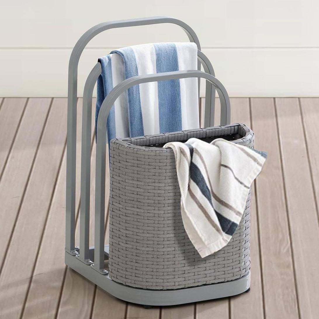 Front. SUNJOY - Sunjoy Pickford Towel Rack and Hamper (Grey).