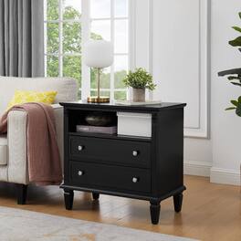 Loheer - Nightstand With Charging Station, Two Drawers and Open Shelf - Black