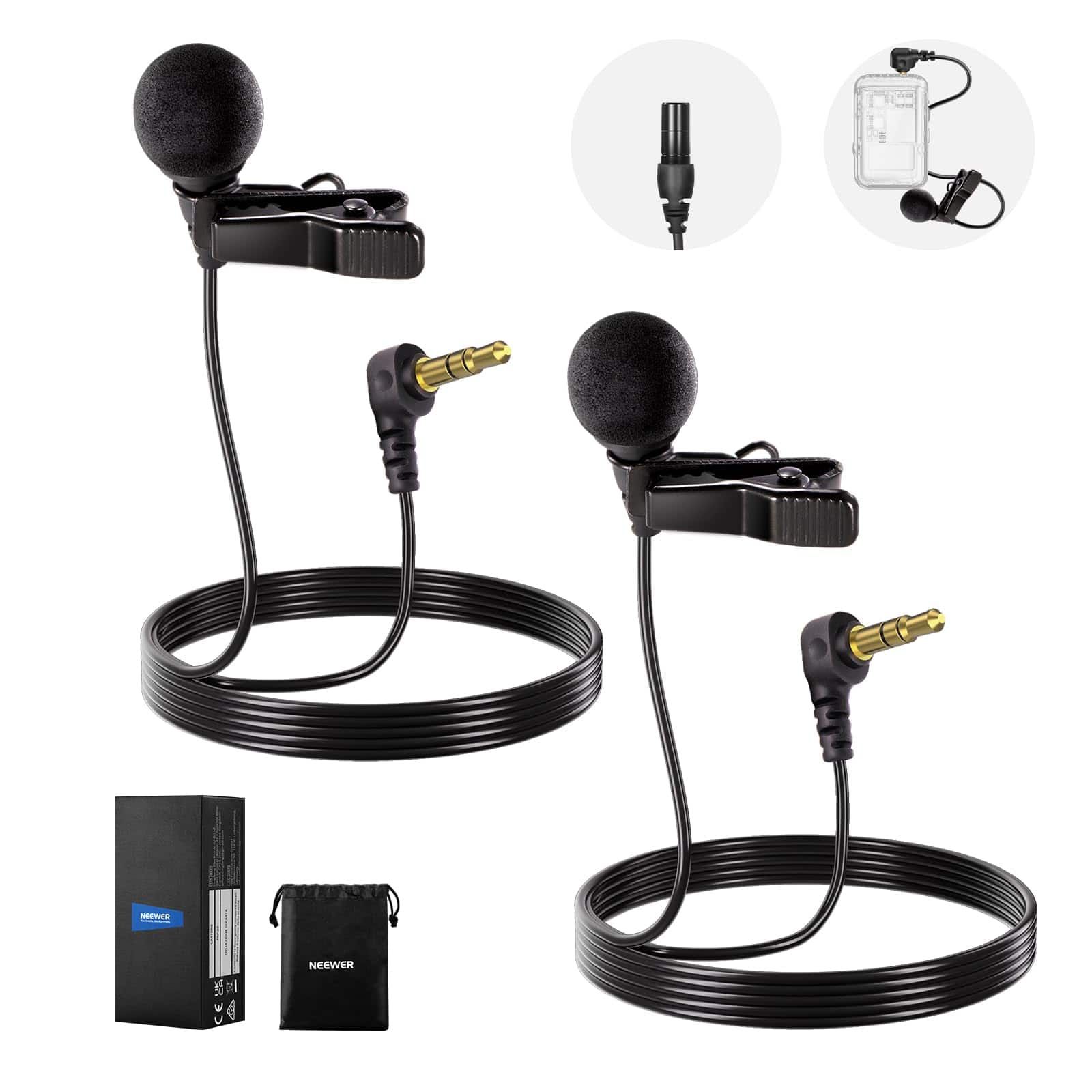 Neewer - 2-Pack 4mm Mini Lavalier Microphone - Wired Lapel Mic Set for DJI Mic 2 & Rode Wireless Go II