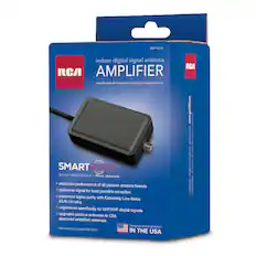 AMP1450E
indoor digital signal antenna RCA AMPLIFIER
amplificador de antena de señal digital para interiores
SMARTBOOST
Better Amplification = More channels.
+ enhances performance of all passive antenna brands
+ optimizes signal for best possible reception
+ preserves signal purity with Extremely Low-Noise (ELN) circuitry
+ engineered specifically for UHF/VHF digital signals
+ upgrades passive antennas to CEA approved amplified antennas
Designed and Engineered IN THE USA
Información en español al dorso