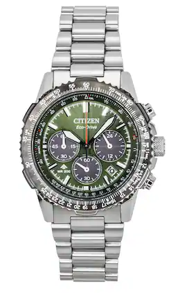 Citizen - Promaster Sky Chronograph Stainless Steel Dial Eco-Drive Diver's CA4664-60W 200M Men's Watch - Green