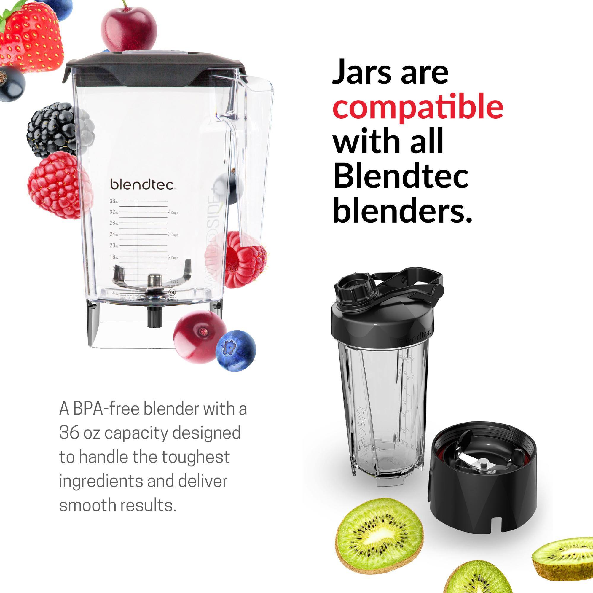 blendtec

Jars are compatible with all Blendtec blenders.

A BPA-free blender with a 36 oz capacity designed to handle the toughest ingredients and deliver smooth results.
