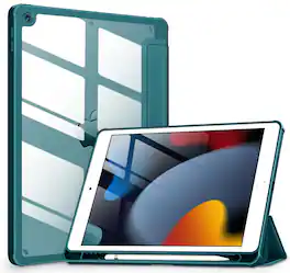 DTTO - Case for iPad 9th/8th/7th Generation 10.2 inch, Clear Back, TPU Shockproof Frame Cover - Dark Green