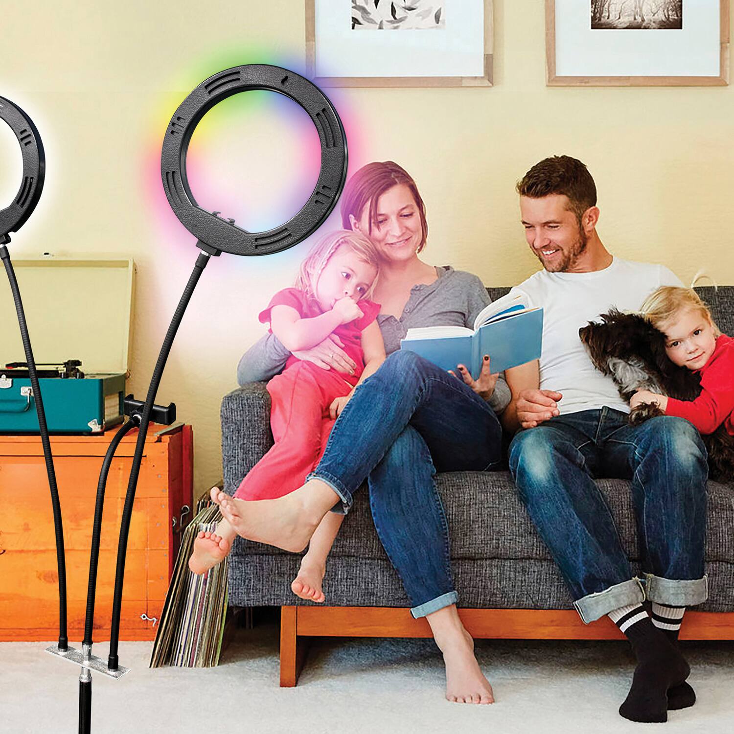 Angle. Supersonic - Supersonic Sc-2710sr Pro Live Stream Double 8-inch Led Selfie Rgb Ring Light With Tripod Stand - black.