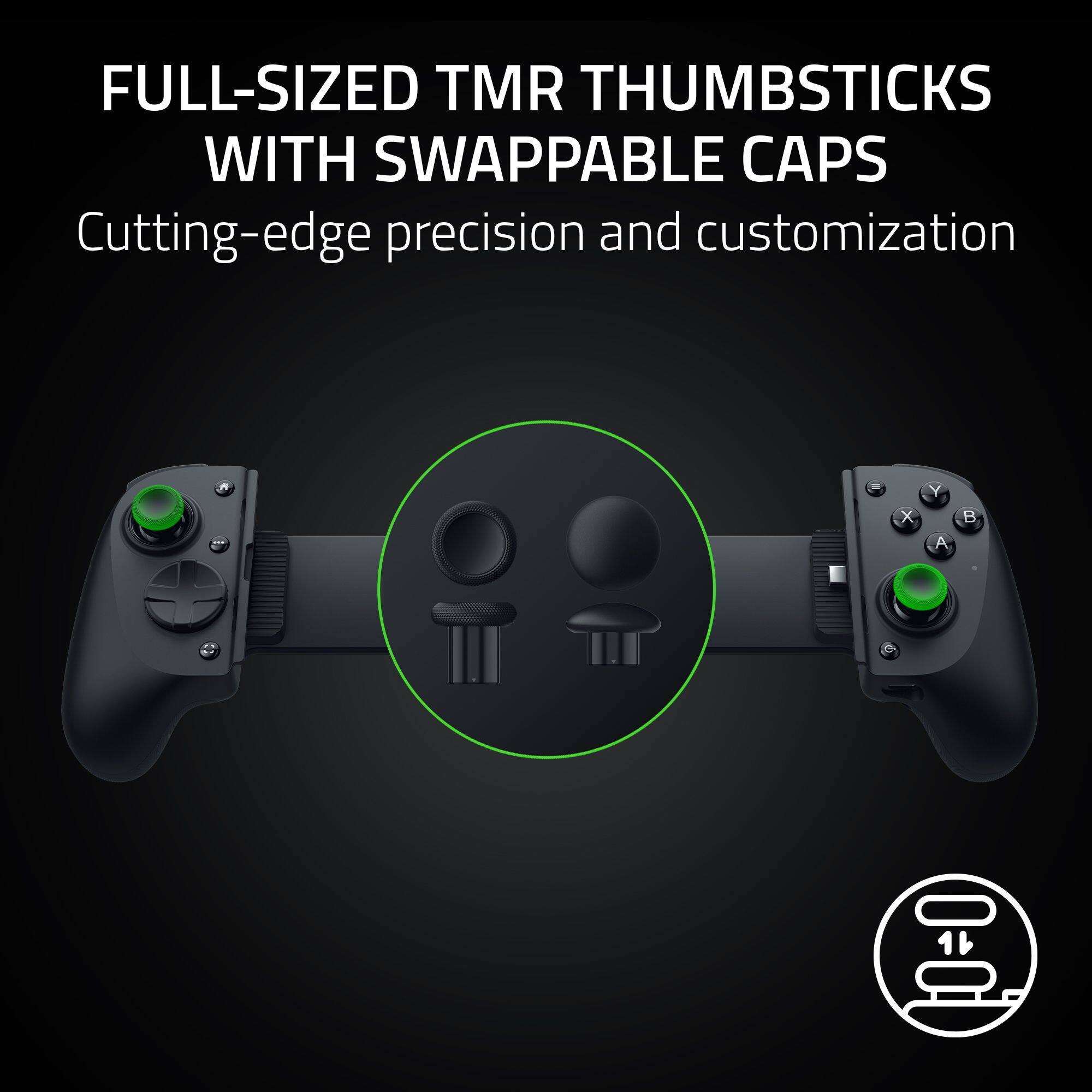 FULL-SIZED TMR THUMBSTICKS WITH SWAPPABLE CAPS  
Cutting-edge precision and customization