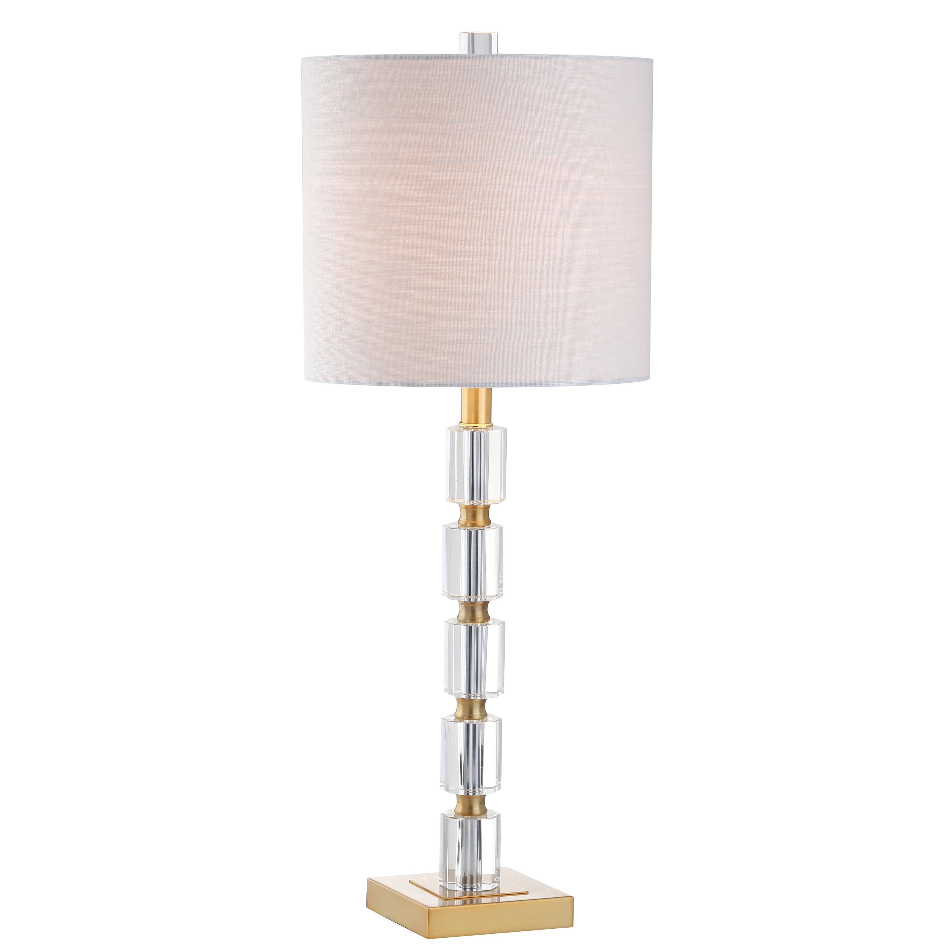 Jonathan Y - Claire 28.5" Crystal LED Table Lamp, Clear/Brass (Set of 2) - Clear/Brass Gold