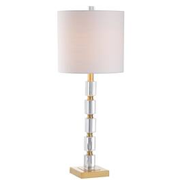 Jonathan Y - Claire 28.5" Crystal LED Table Lamp, Clear/Brass (Set of 2) - Clear/Brass Gold