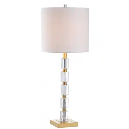 Front. Jonathan Y - Claire 28.5" Crystal LED Table Lamp, Clear/Brass (Set of 2) - Clear/Brass Gold.
