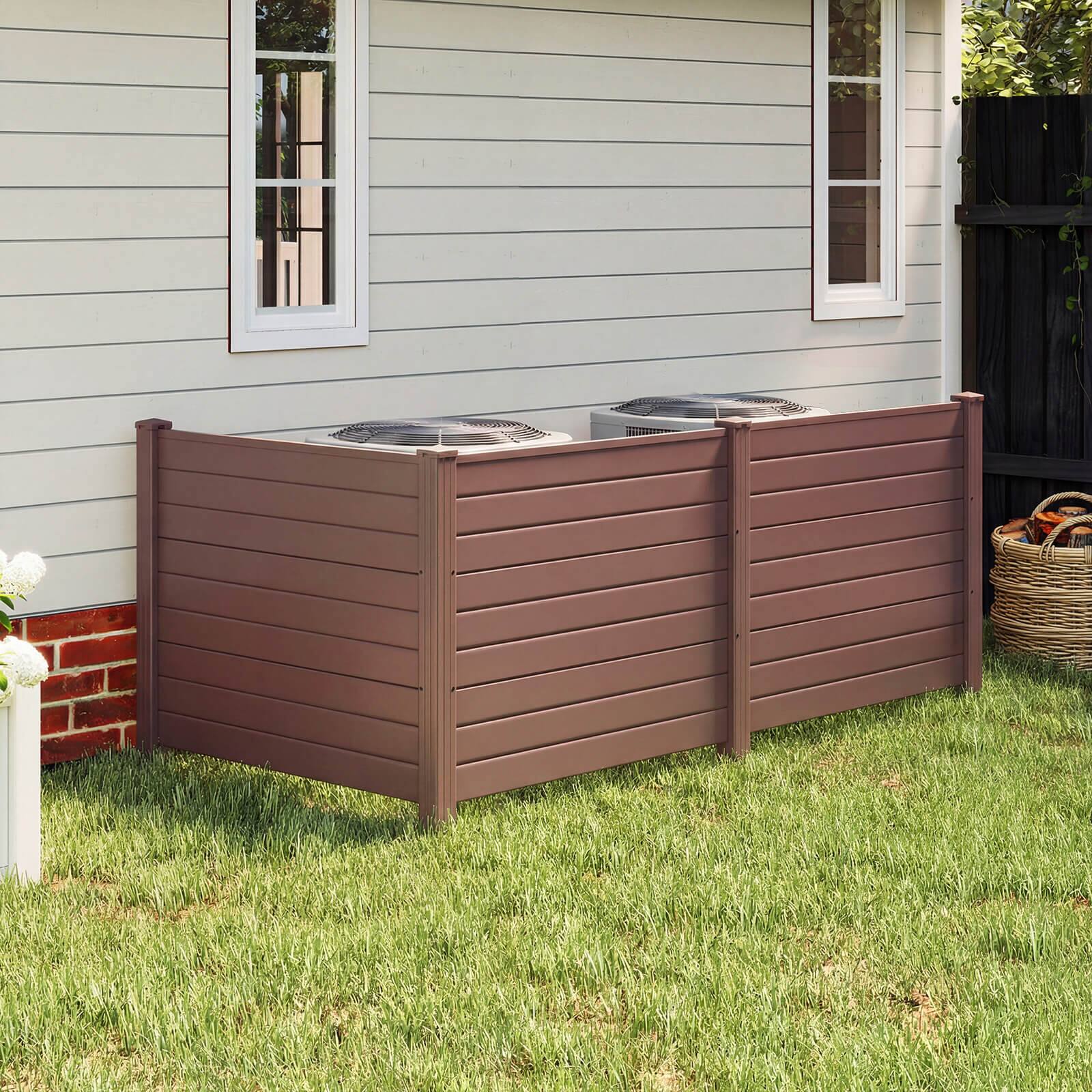 Alt View 1. Costway - Costway 2PCS Air Conditioner Fence 3 Panels with Metal Ground Stakes, No Dig Trash Can - Brown.