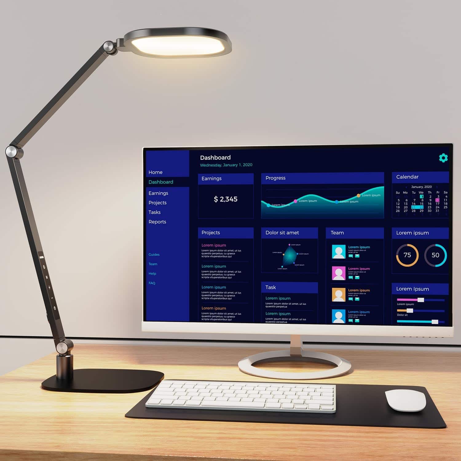 FINEAK - Multifunction LED Desk Lamp-Video Call Light & Eye-Care Office Light - Black -Desktop