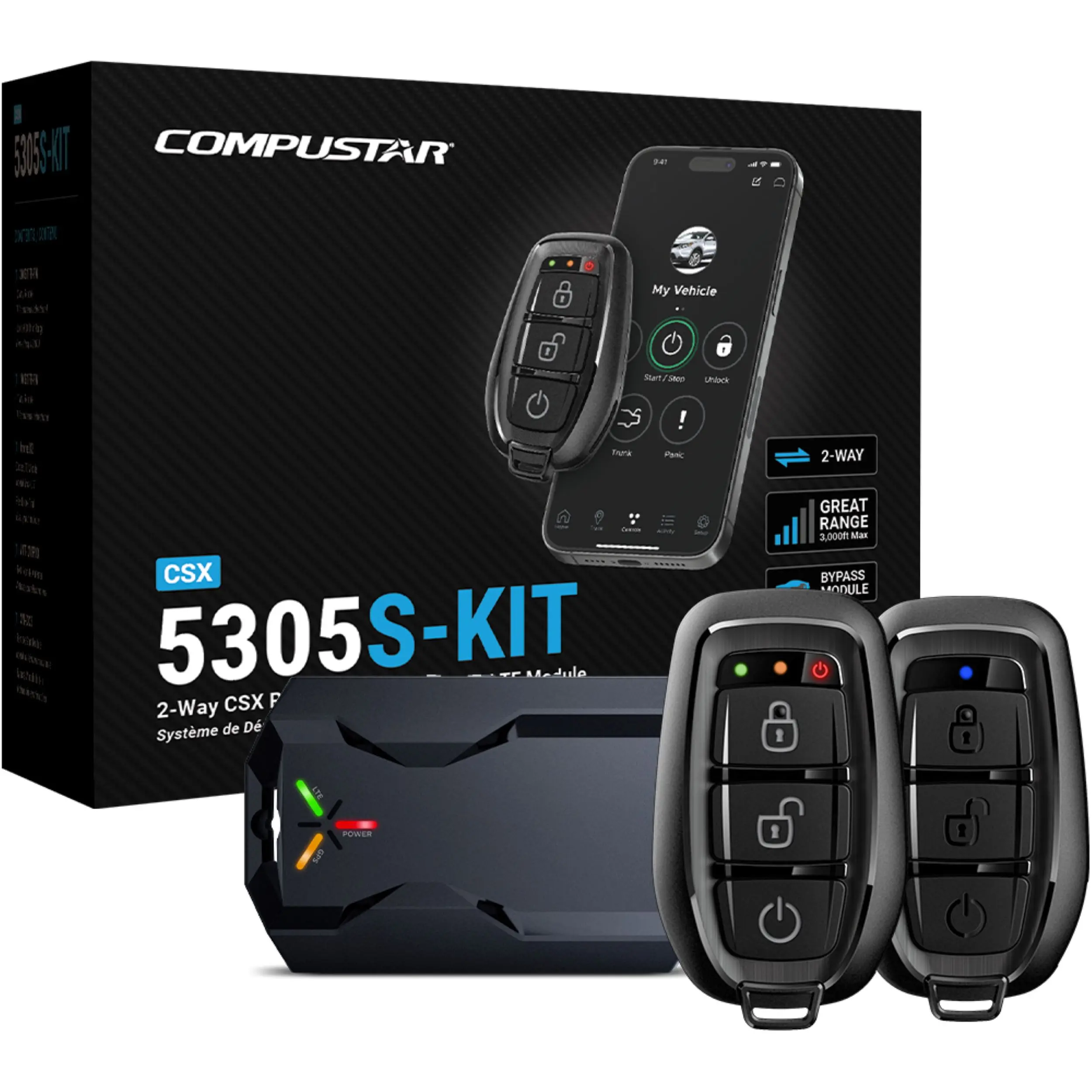 Compustar - 2-Way CSX5305S-KIT Remote Start System/LTE Module - Installation Included - Black