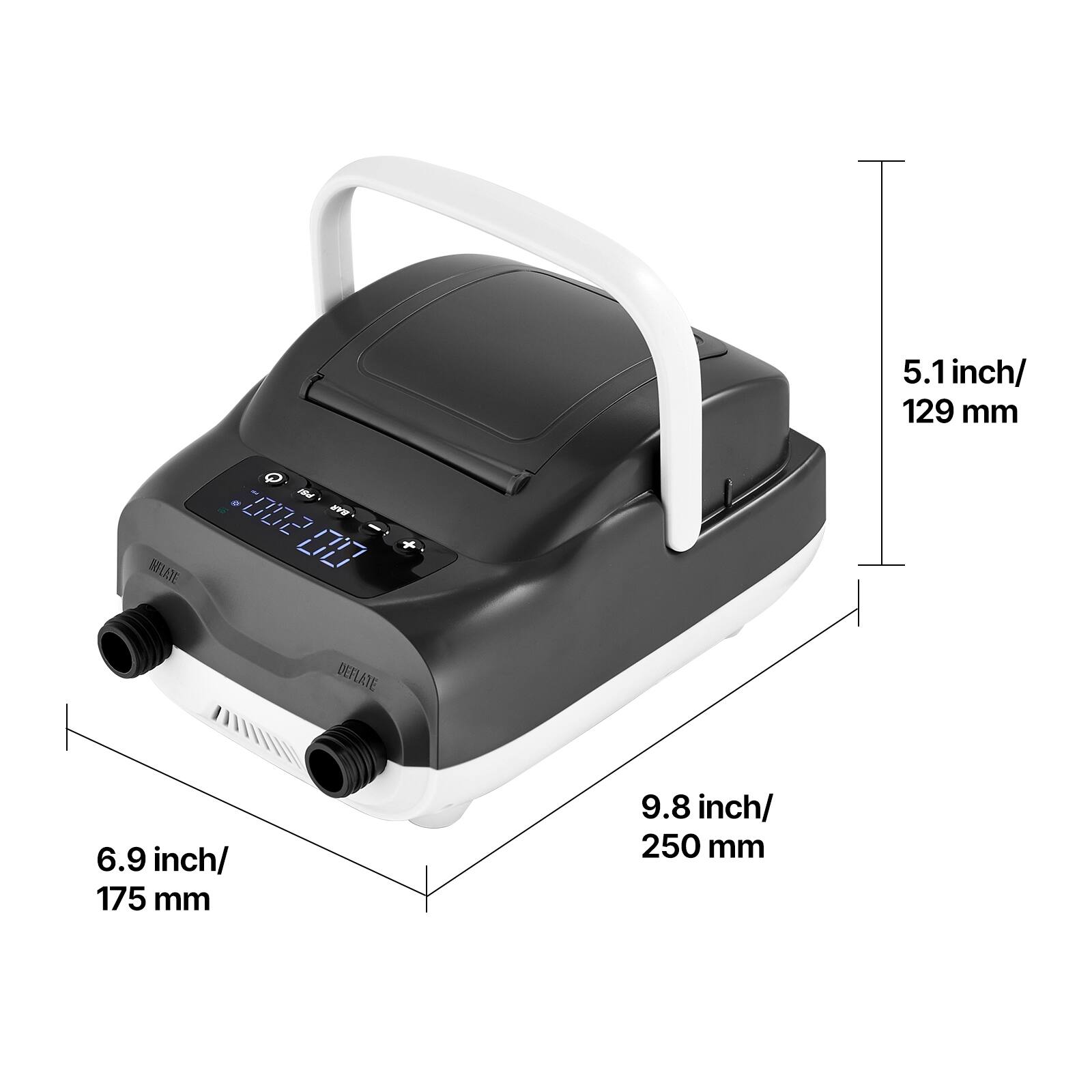 5.1 inch/ 129 mm  
6.9 inch/ 175 mm  
9.8 inch/ 250 mm