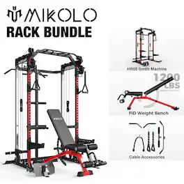 Mikolo - Power Rack Cage, Weight Rack,Multi-Function Squat Rack with J Hooks,Dip Bars and Landmine - Red