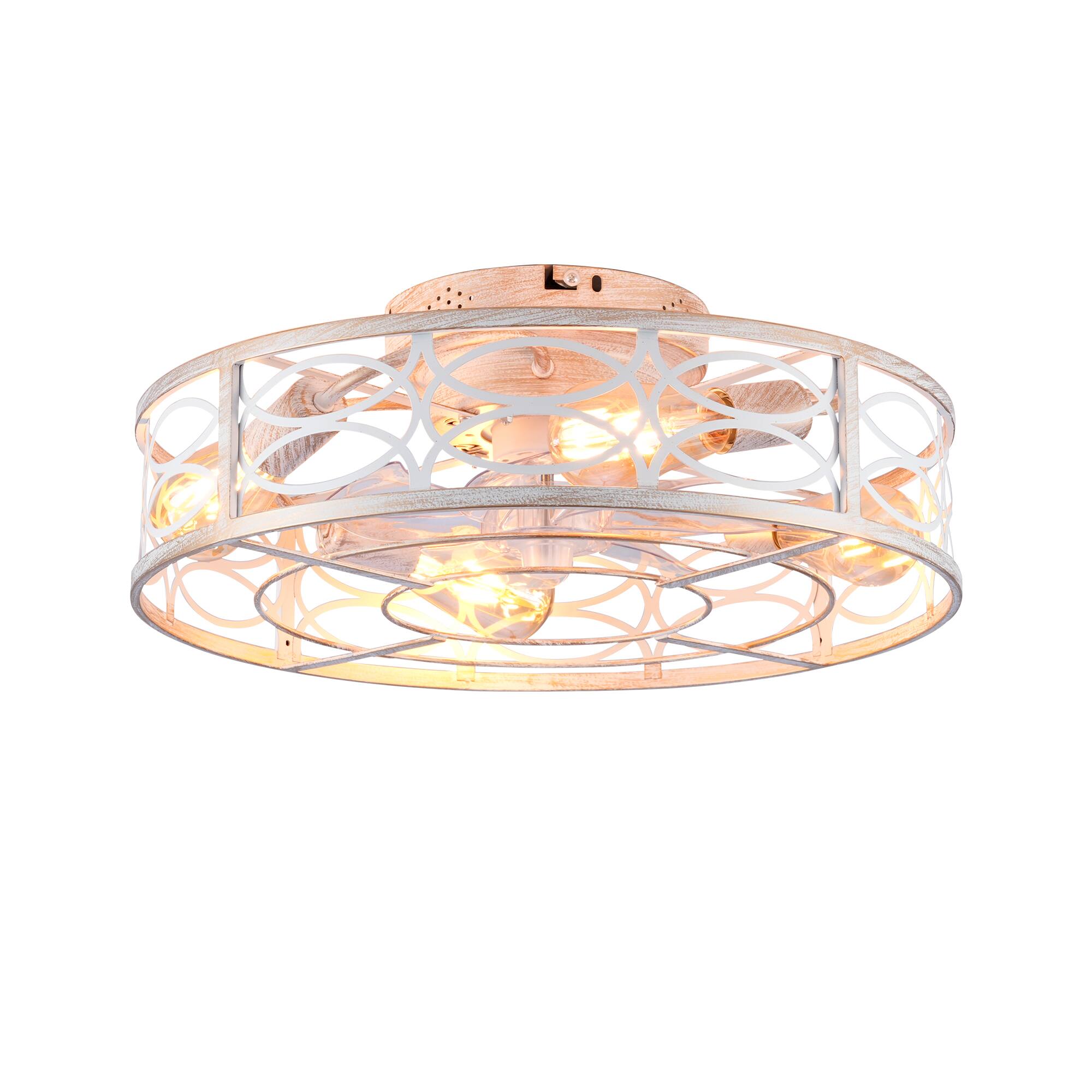 Alt View 7. Sofucor - Farmhouse Ceiling Fans w/ Light Remote Flush Mount Rustic Ceiling Fan Boho Bladeless Country Caged Ceiling Light Fixture - White & Light Gold.