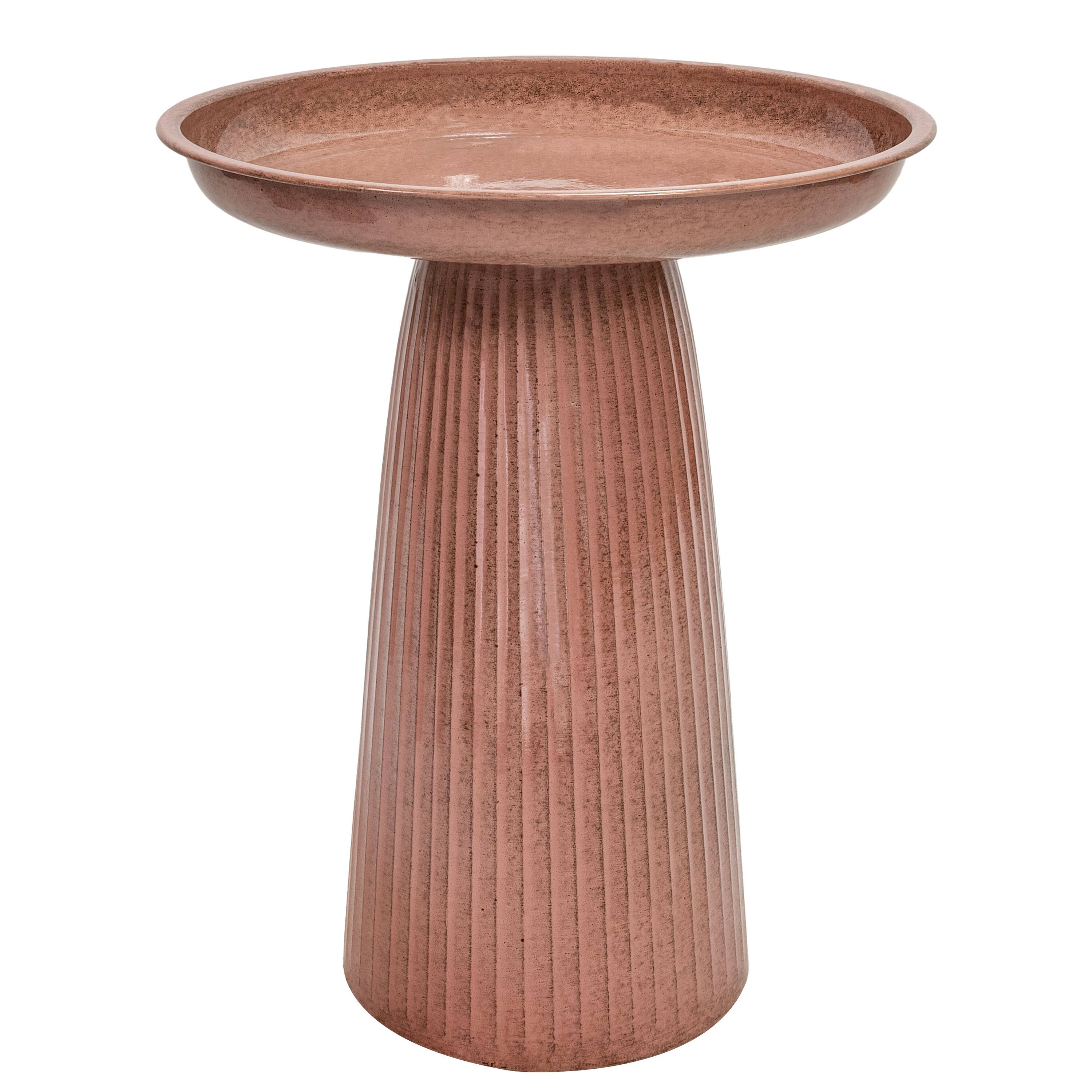 Front. Sunnydaze - Gleeful Garden Metal Outdoor Bird Bath - Canyon Clay.