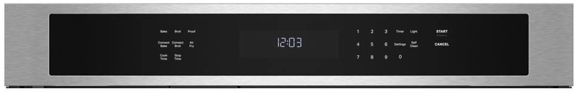 Sure, here is the corrected and grouped text from the image:

- Bake
- Broil
- Proof
- Convect
- Corvect
- Ar
- Sate
- Brod
- Fry
- Cock
- Stre

- 12:03

- 1 2 3 4 5 6 7 8 9 0

- Timer
- Light
- Self
- Settings
- Clean

- START
- CANCEL
