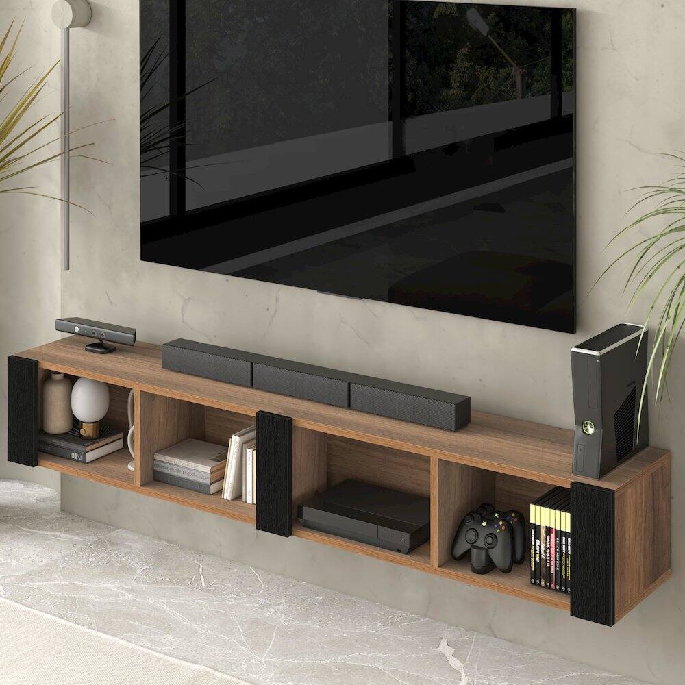 Back. Atelier Mobili - Floating TV Stand for 75 Inch TVs – Wall Mounted Entertainment Center - Brown.