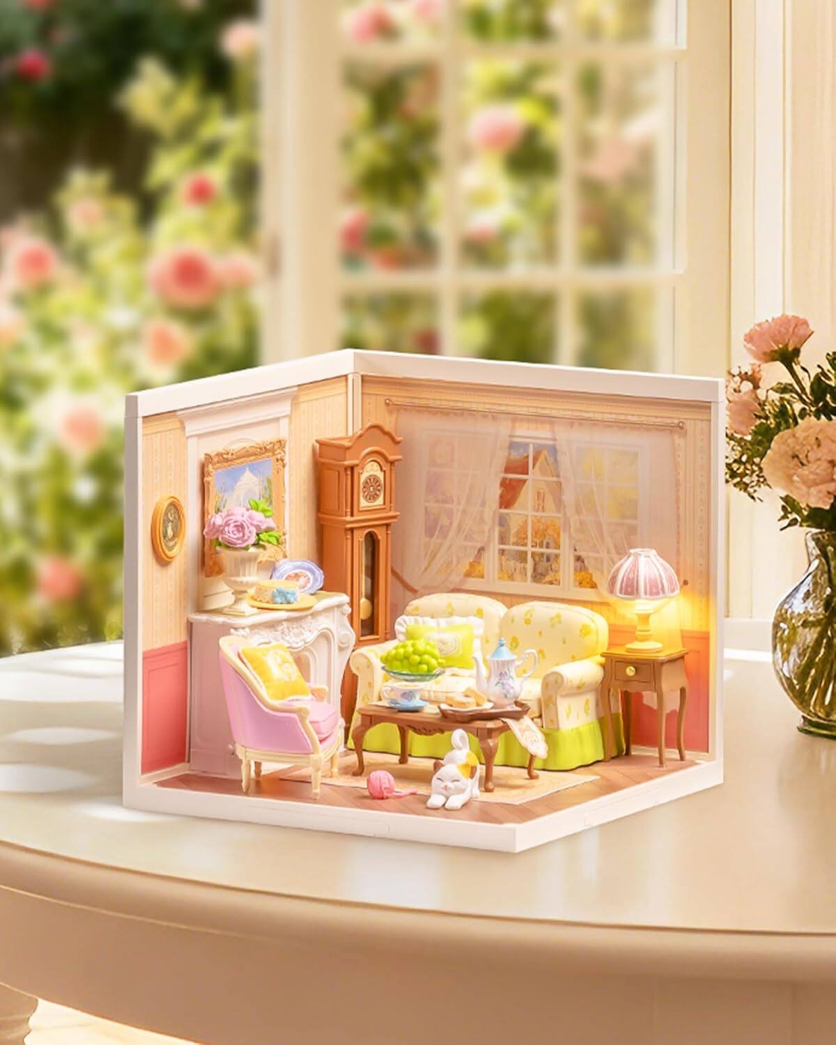 Alt View 1. Robotime - Rolife Holiday Tea Time Super Creator Kits, Tiny House Building Blocks for Little Dolls, DIY Plastic Model Building Kits - Brown.