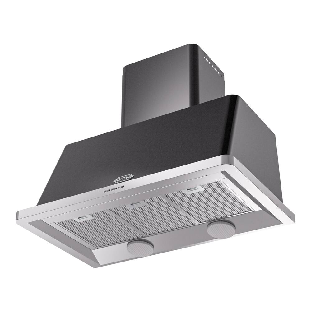 Alt View 2. ILVE - ILVE Majestic II 40 inch Ducted Wall Mount Range Hood with 600 CFM (Glossy Black) - Glossy Black.