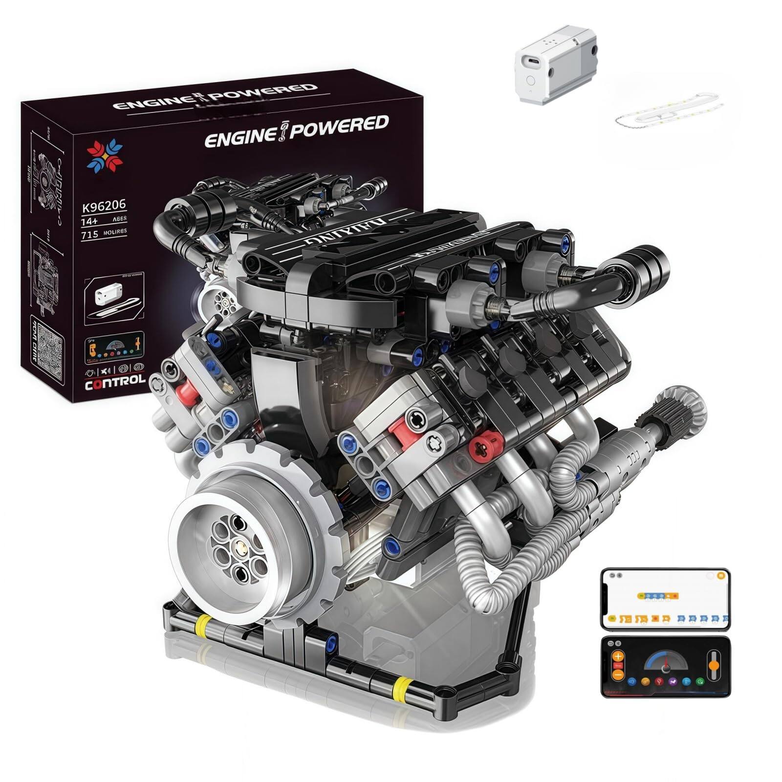 EZTW1 - V8 Engine Building Kits That Runs With - 715 Build Your Own Visible Mini 8-cylinder Transparent Design Car - Default