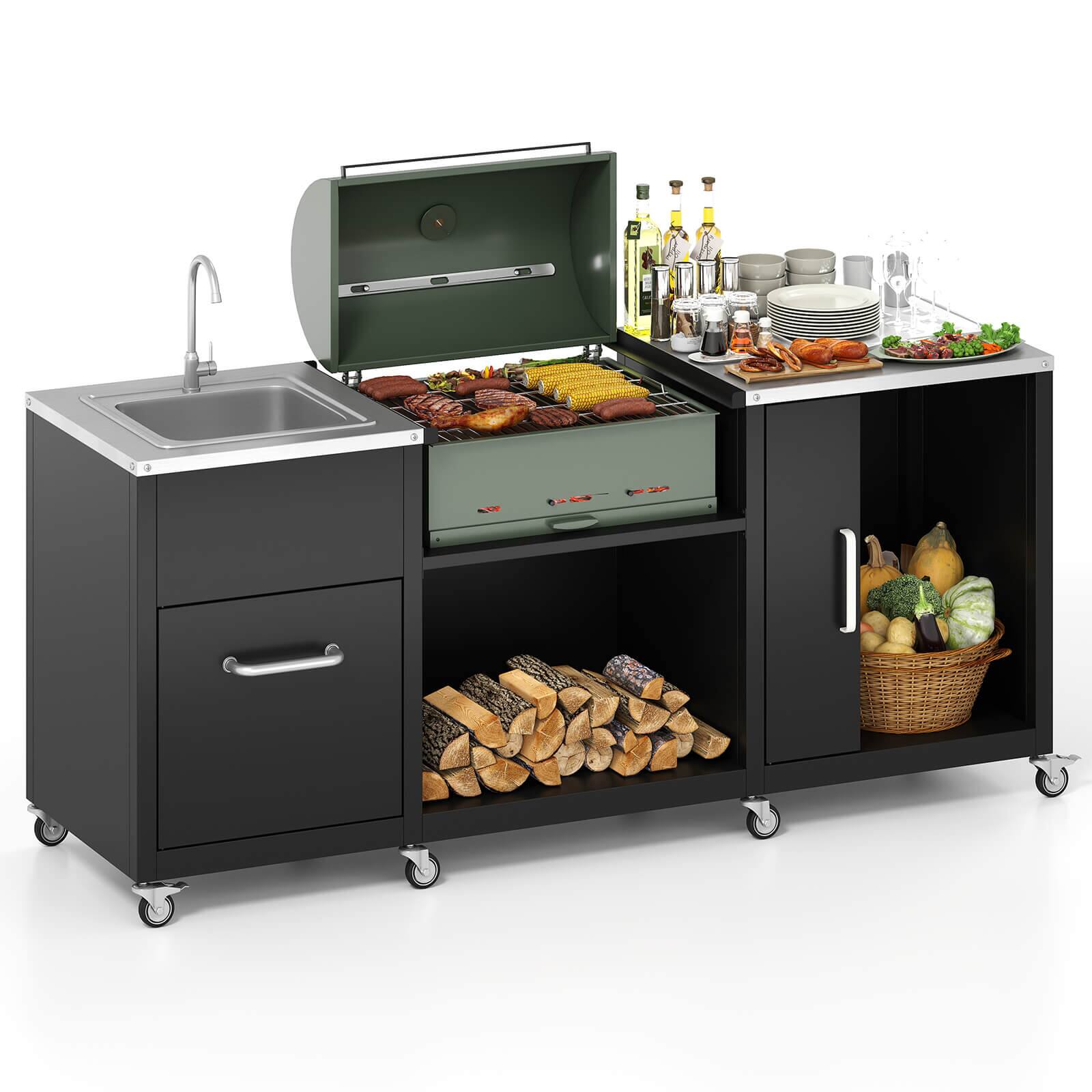 Alt View 9. Costway - Costway 80" Outdoor Grill Table with Sink Drainage Cabinet Removable Stainless Steel Top - Black.
