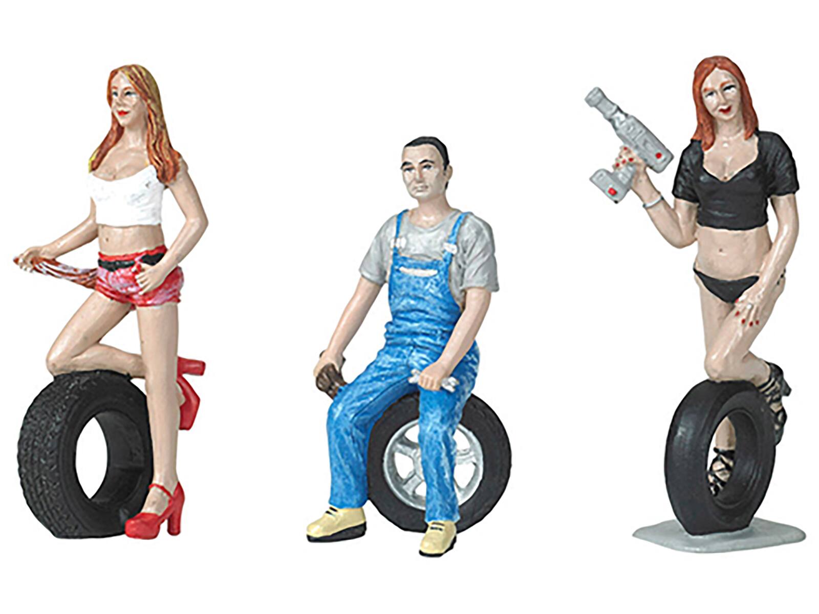 Alt View 1. Motorhead Miniatures - Andie, Derek and Michele Tire Brigade 3 piece Figurine Set 1/24 by Motorhead Miniatures.