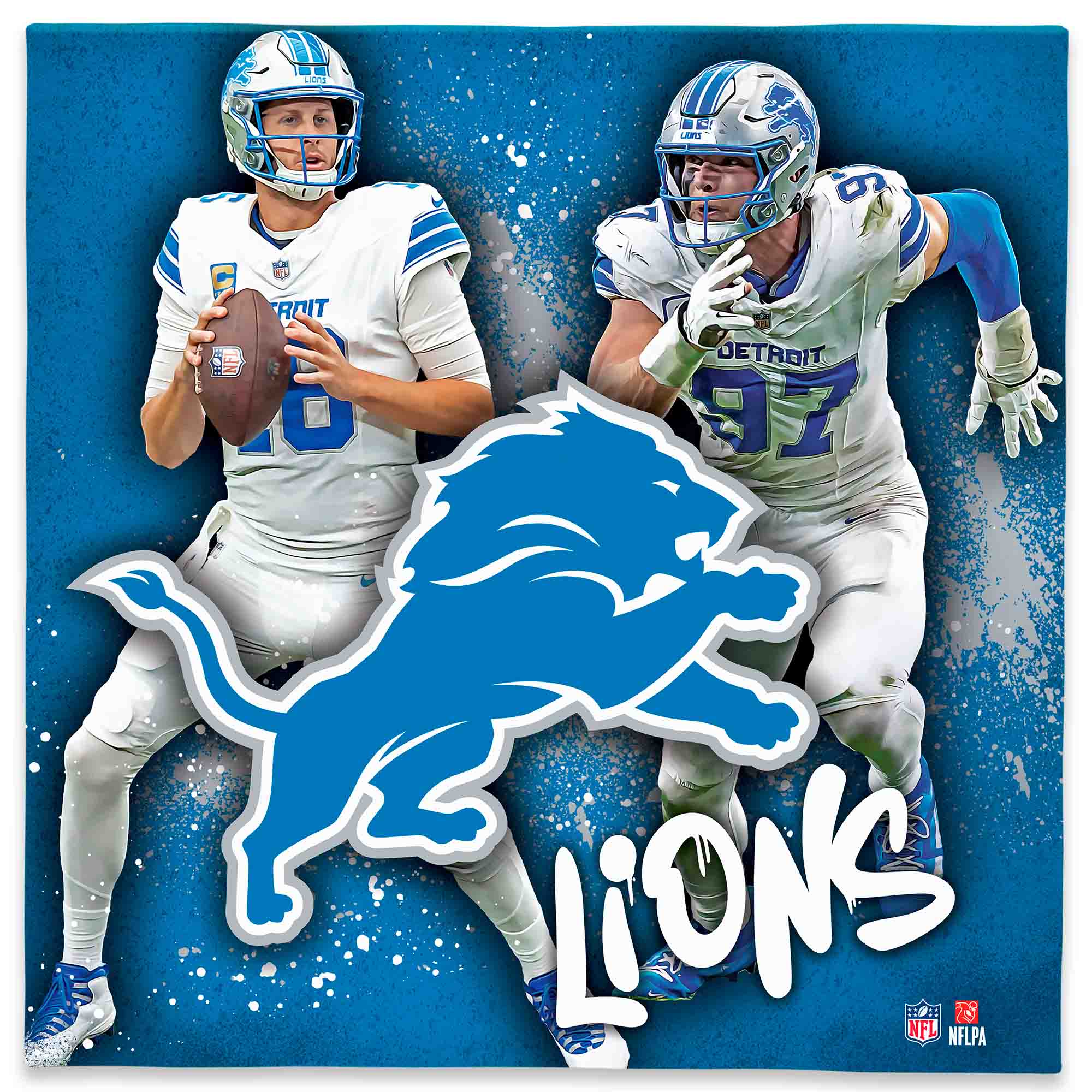 Detroit Lions Isaac TeSlaa &-Aidan Hutchinson 12" x 12" Logo Splash Canvas Art