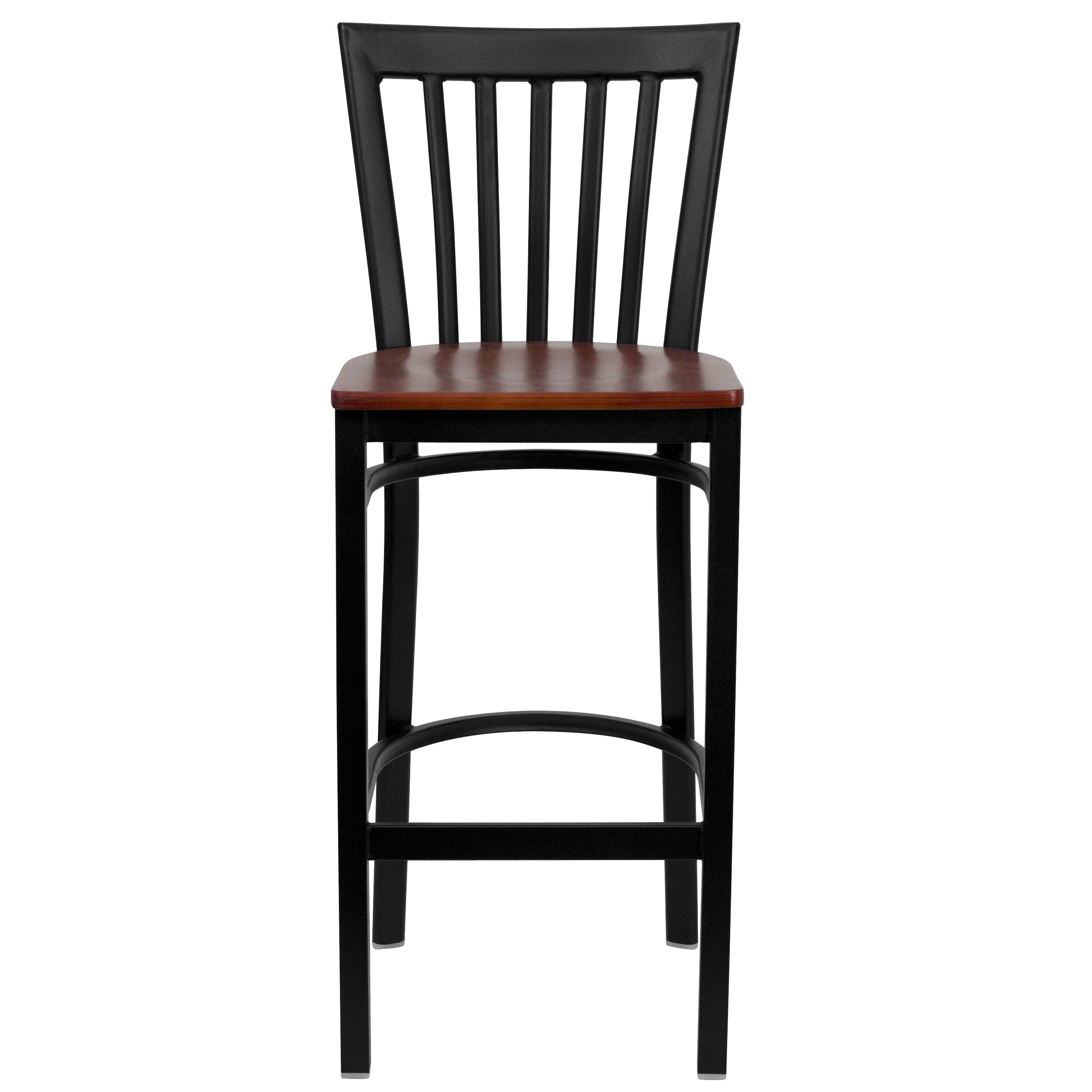Alt View 5. Emma + Oliver - School House Back Metal Restaurant Dining Barstool - Cherry Wood Seat/Black Metal Frame.