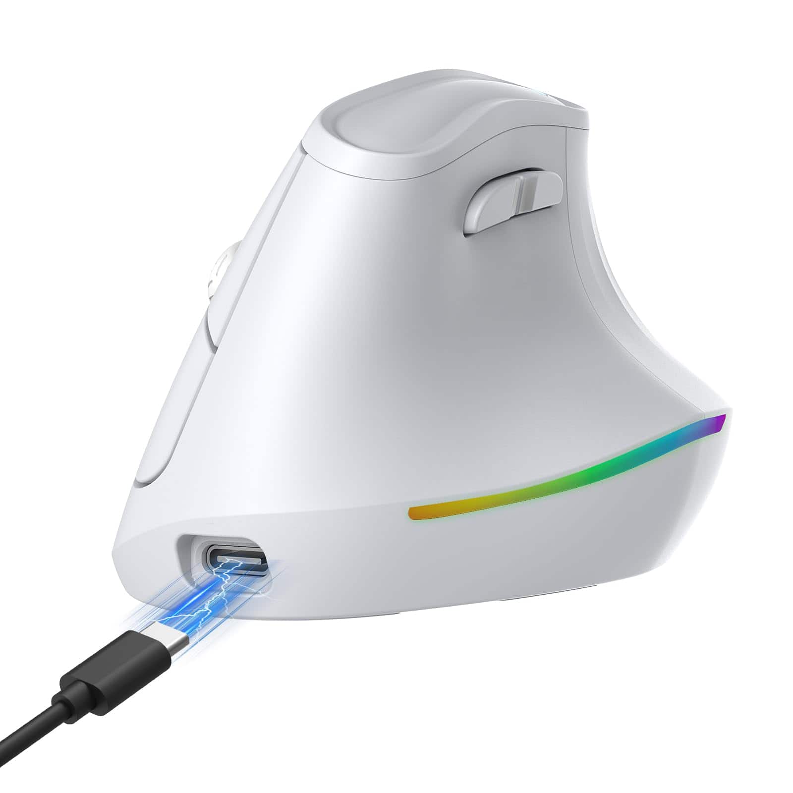 Comfort Essence - 57° Wireless Mouse Vertical Carpal Tunnel Rgb Light Rechargeable & 5 level Dpi Adjustment Quiet Click - Wireless - White