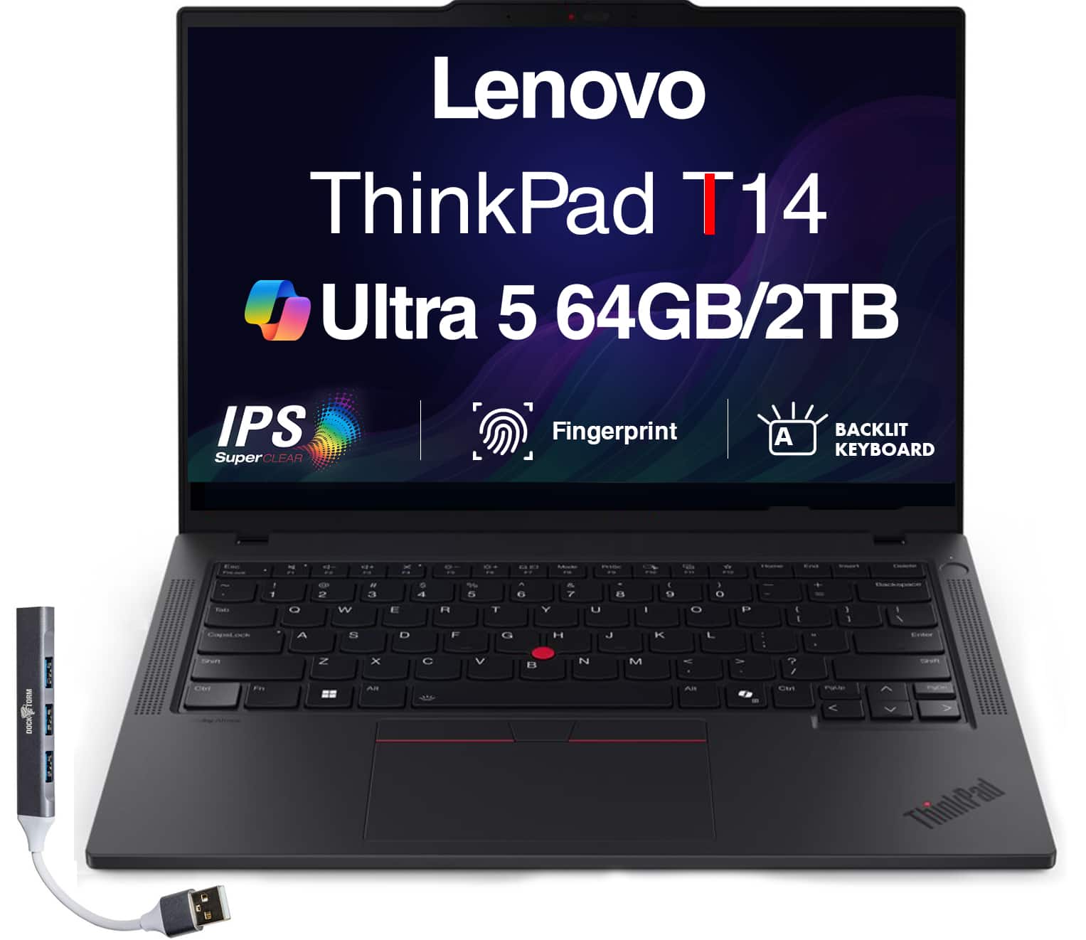 Photos - Software Lenovo  Upgraded - ThinkPad T14 Laptop 14.0 WUXGA  w/USB Hub 21QDS (Intel Ultra 5-225U, 64GB DDR5, 2TB PCIe SSD, Win 11 Pro)