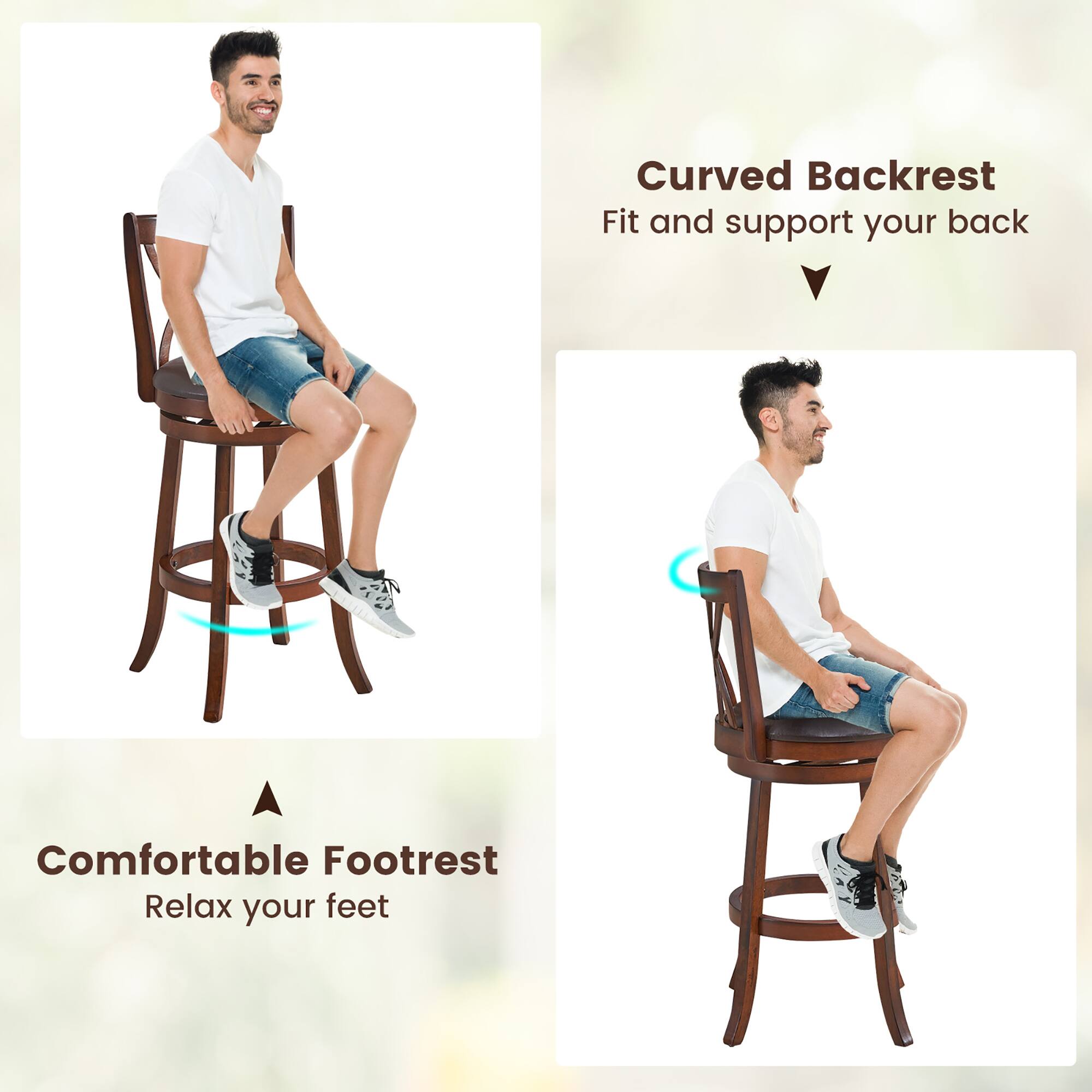 Curved Backrest, Fit and support your back

Comfortable Footrest, Relax your feet