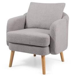 Hivvago - Modern Grey Sherpa Fabric Upholstered Accent Chair with Wooden Legs - Gray